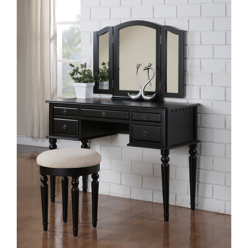 Ensemble de meuble-lavabo de chambre à coucher contemporain avec tiroirs de tabouret à miroir pliables de couleur blanche
