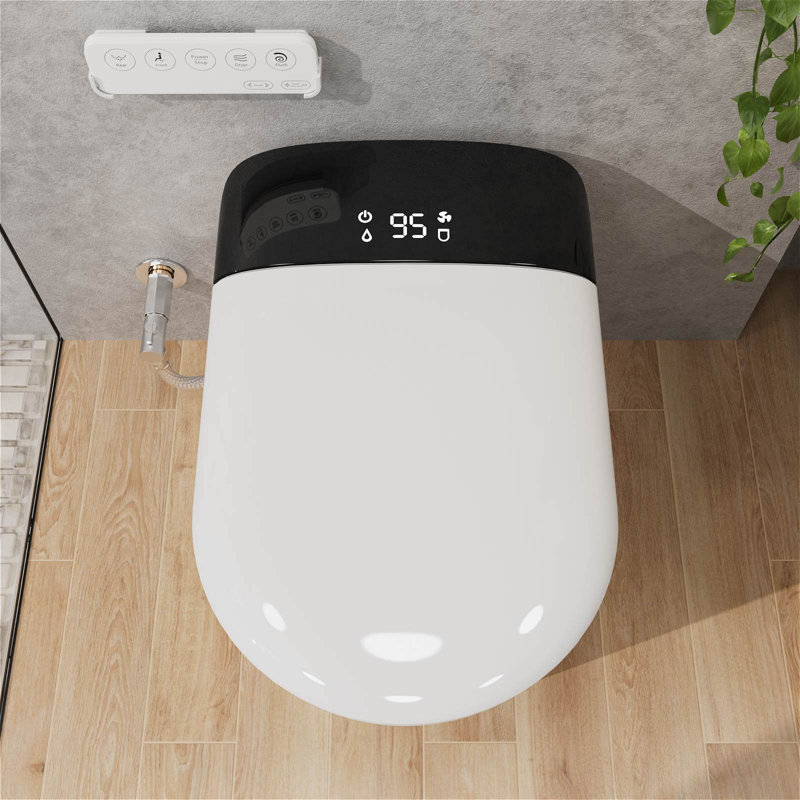 Smart Toilet Bidet Tankless, Auto Open/Close Lid, Elongated Dual Flush One-Piece Toilet, Matte Black/White