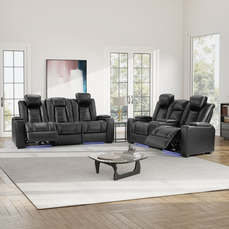 Ensemble de salon inclinable électrique 2 pièces en similicuir 2 pièces avec porte-gobelet et rangement
