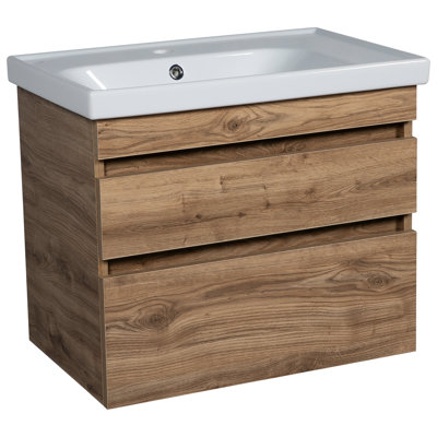Meuble-lavabo mural moderne avec lavabo | Meuble-lavabo avec rangement latéral en teck Niagara | Panneau de fibres à densité moyenne non toxique et ignifuge 52 po | 40 + 12 | Diamond Collection 40 po