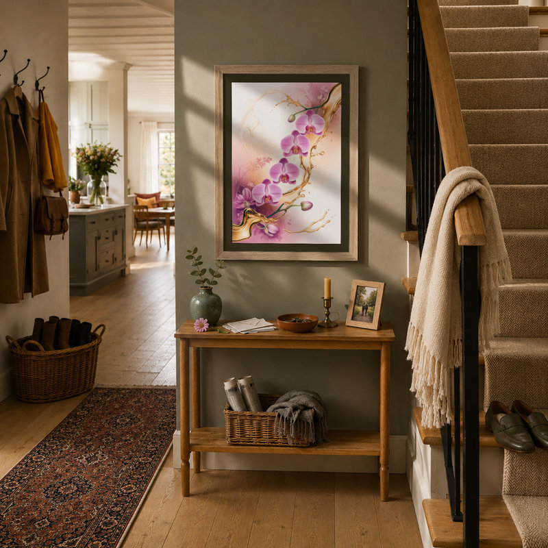 Cascading Orchid Branch Botanical - Framed Print, Oak, A4 - 29.7 x 21.0 cm