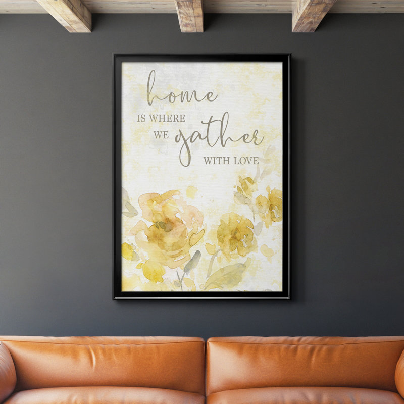 Gather with Love - Art textuel avec cadre photo, H 30,5 po x l 42,5 po x P 1,5 po, Toile avec cadre noir