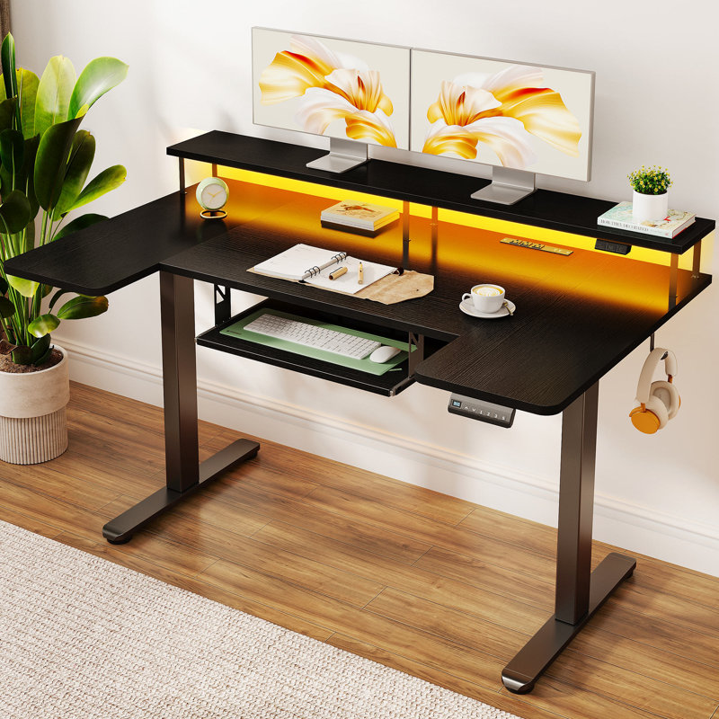 Bureau debout en forme de U Joyful Electric avec lumières DEL, Noir