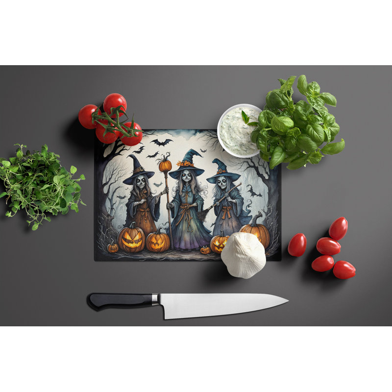Witches Spooky Halloween Glass Cutting Board Large