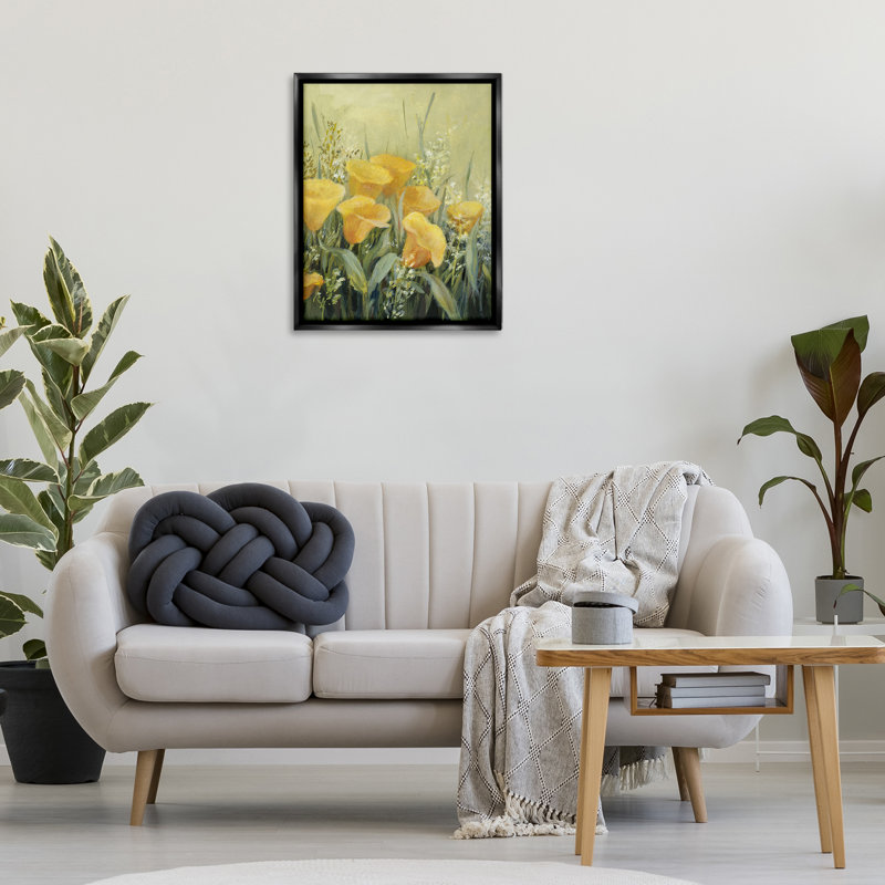 «Golden Horned Poppies», art mural encadré par Lanie Loreth, H 31 po x l 25 po, Cadre flottant noir de jais