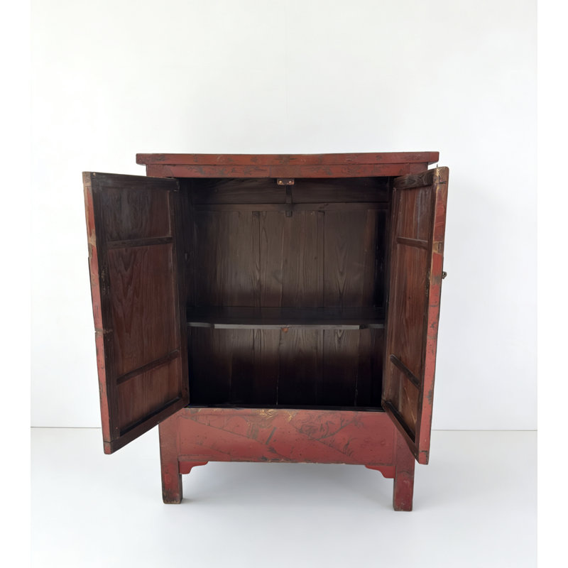 Chinoiserie-Style Hand-Painted Elm Cabinet