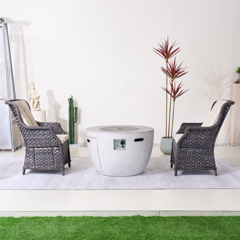 2-Person Outdoor Seating Group With Firepit, Beige, Brown