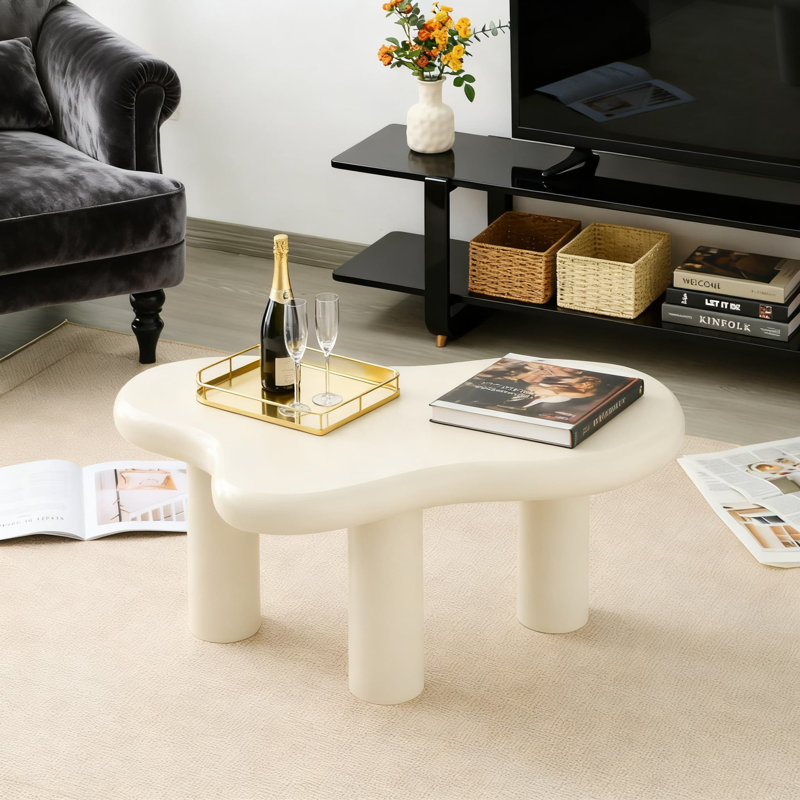 Table basse Cloud à 3 pieds, table d'appoint moderne en bois pour le salon, la chambre à coucher, le balcon et le patio, table centrale unique avec bords arrondis lisses, conception peu encombrante