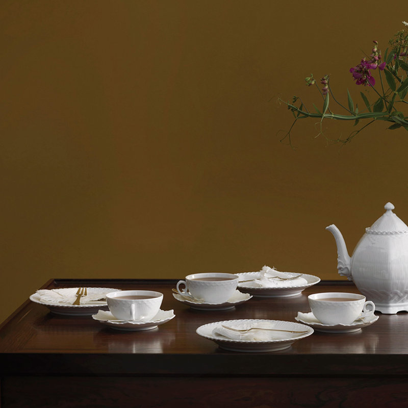 White Fluted Full Lace Porcelain Teacup
