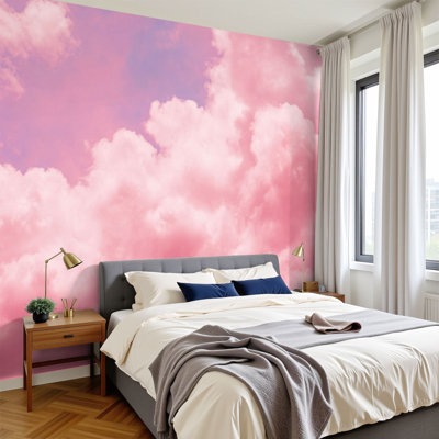 Papier peint auto-adhésif couleur ciel, rose, ciel, amour, doux, amour, couleurs, H 100 po x l 144 po, papier peint amovible en PVC, adhésifs, décoration pour chambre à coucher, salon