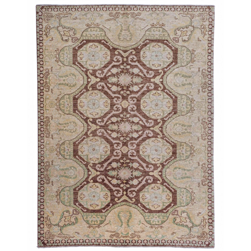 High-Quality Hand-Knotted Charcoal And Light Green Area Rug