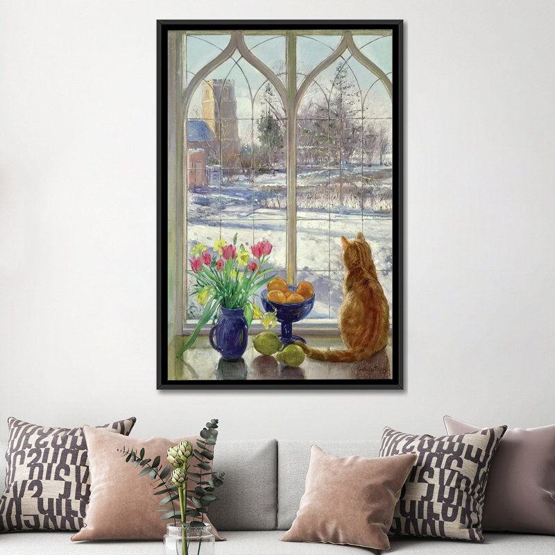 «Snow Shadows and Cat», reproduction sur toile, H 60 po x l 40 po x P 1,5 po, Toile encadrée noire, Pas de tapis