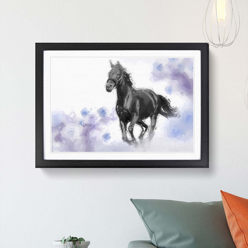 Wild Black Horse in Abstract - Framed Print, Black, 40cm H x 60cm W x 2cm D
