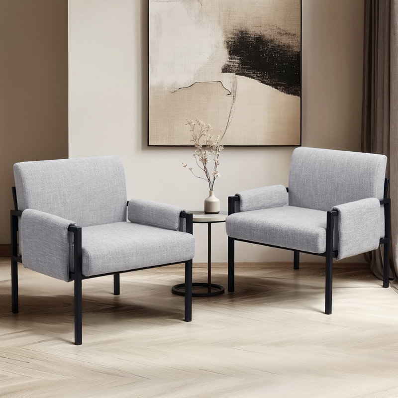 Doerr Set of 2 Upholstered Accent Chairs, Mélange de polyester gris
