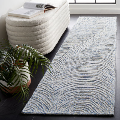 Aniessa Striped Hand Tufted Wool/Cotton Area Rug in White/Blue