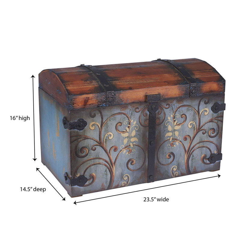 Vintage Decorative Trunk Large with Sandalwood Lid Vintage Body and Metal Accents Blue, 16"H x 23.5" W x 14.5" D