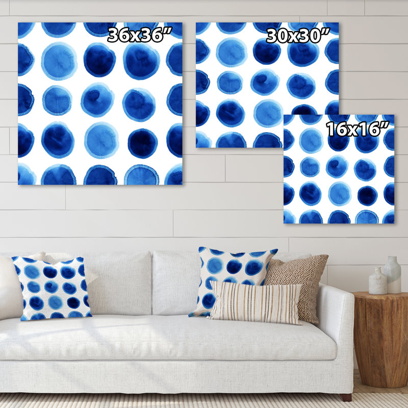 Impression sur toile moderne à pois, avec des nuances de bleu foncé I, H 36 po x l 36 po x P 1 po, Toile tendue