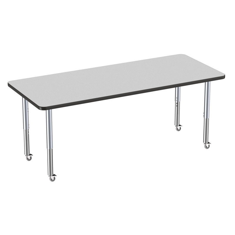 Table rectangulaire d'activité rectangulaire avec pieds réglables, Gris/noir, Super, 30" x 72"