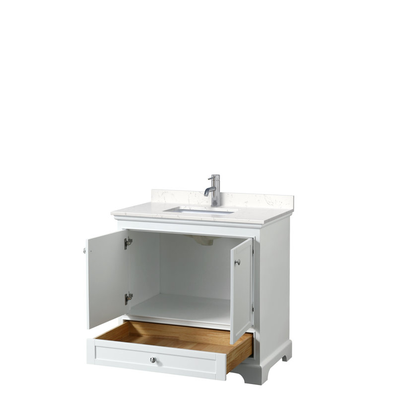 Ensemble de meuble-lavabo simple 36 po Deborah, Blanc, Chrome poli, Marbre de culture de Carrare