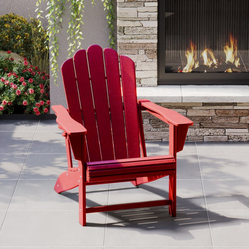 Outdoor Poly HDPE Adirondack Chair with Cupholder, Red