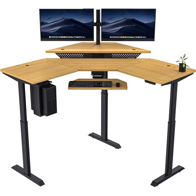 PowerLift® L-Shaped Height Adjustable Standing Desk Workstation with USB Ports and Outlets