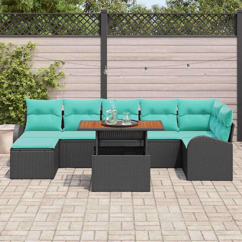 Ensemble de canapé de jardin avec coussin vidaXL 8 pièces noir et bleu