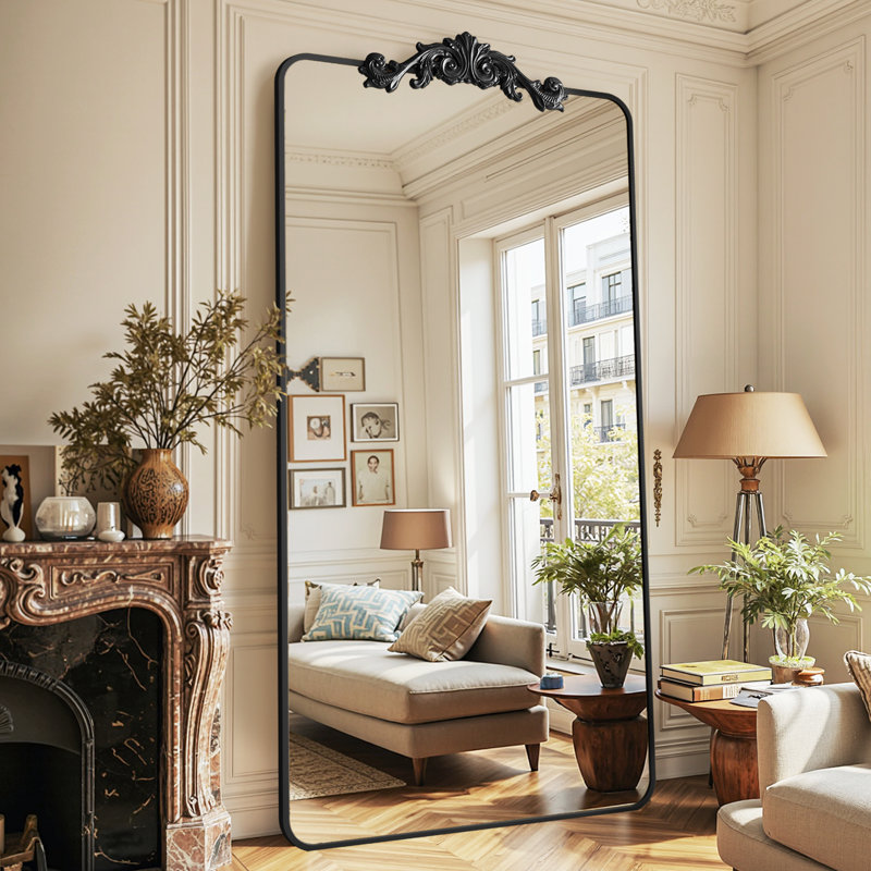 Retro engraved full-length mirror, 71"×32", Black