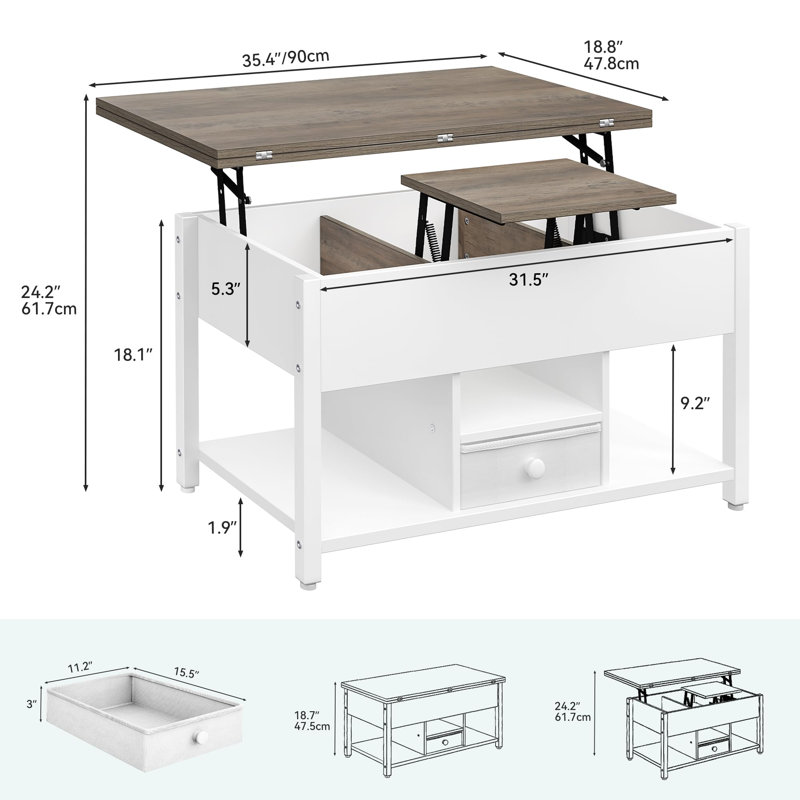 Coffee Table, Grey Top/White Base