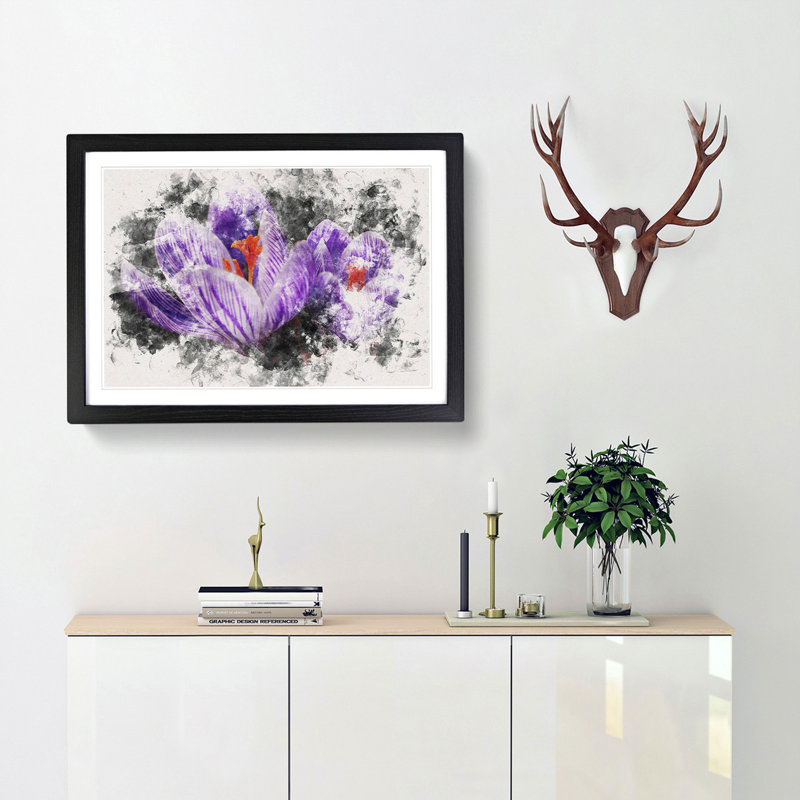 Purple Crocus Flower - Framed Print, 62cm H x 87cm W x 2cm D, Black Framed