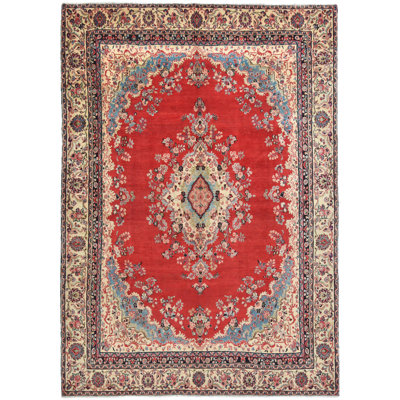 Tapis oriental tribal rouge à motif floral unique 10 x 14