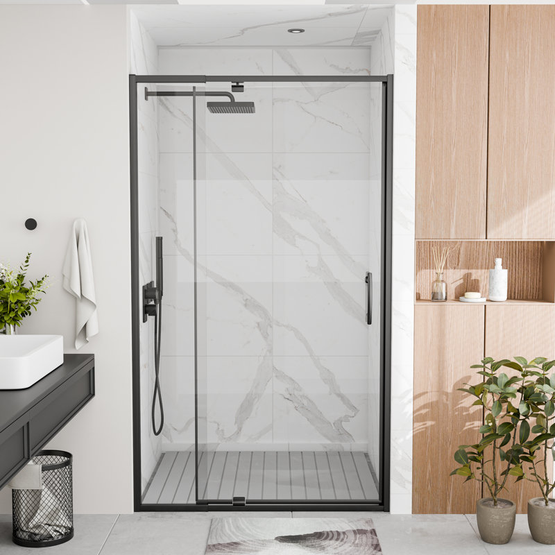 38"-42" W X 71" H Pivot Swing Semi-Frameless Shower Door With 6Mm Tempered Glass & Matte Black Finish& Brushed Nickel Finish