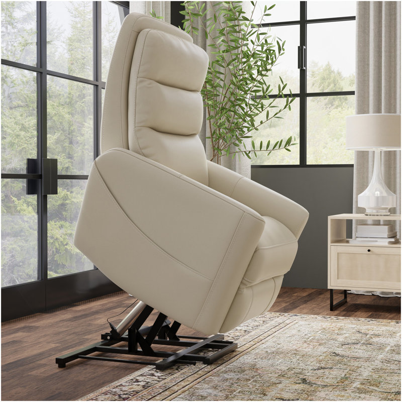 Faux Leather Power Lift Chair In Bentley Oyster, Off White