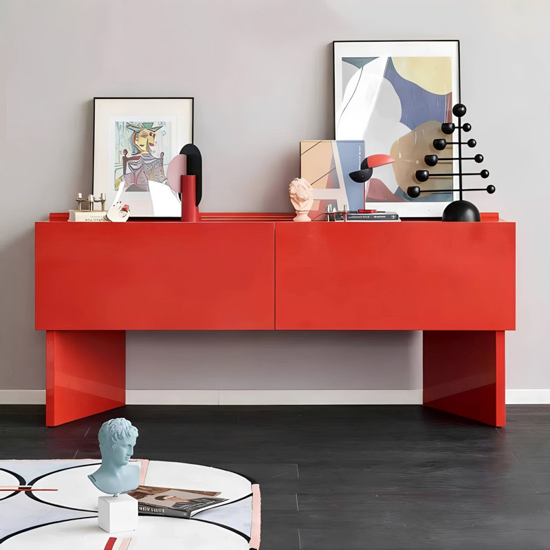 Console italienne de minimalisme moderne italien, H 30,7 po x l 70,9 po x P 15,7 po, Rouge, Rouge, Rouge