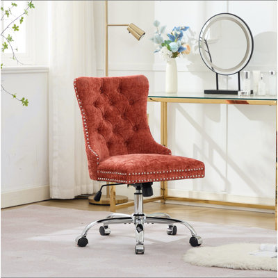 Chaise de bureau A&A Furniture, chaise de bureau moderne rembourrée capitonnée en chenille avec base en métal chromé, chaise de bureau pivotante réglable (orange)