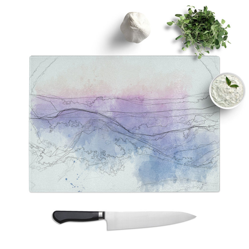 Tempered Glass Colourful Mountains Chopping Board, 28.5 cm x 39 cm