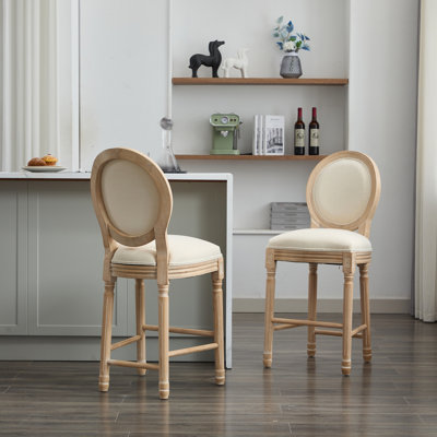 Ensemble de 2 chaises de bar en bois massif, French Country Beauty. Coussin rembourré pour plus de confort. Et. Style décontracté. Tabourets 2 pièces beiges - Style avec look élégant usage quotidien