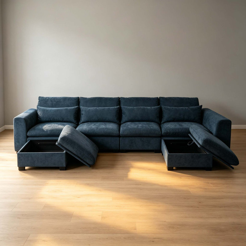 Canapé d'angle modulaire polyvalent en forme de U, librement combinable et transformable, équipé de deux repose-pieds, parfait pour le salon, le bureau et le cinéma maison