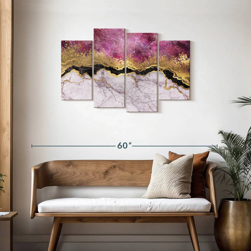 Rose et or abstrait, H 27 po x l 43 po