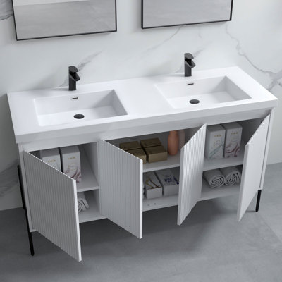 Meuble-lavabo double 61 po avec plateau en résine Kinser