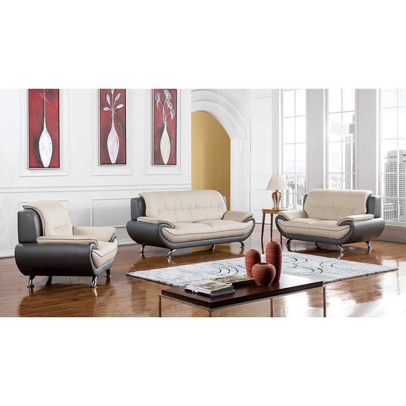 Sulayman 50" Wide Vegan Leather Armchair, Light Gray/Dark Gray Faux Leather