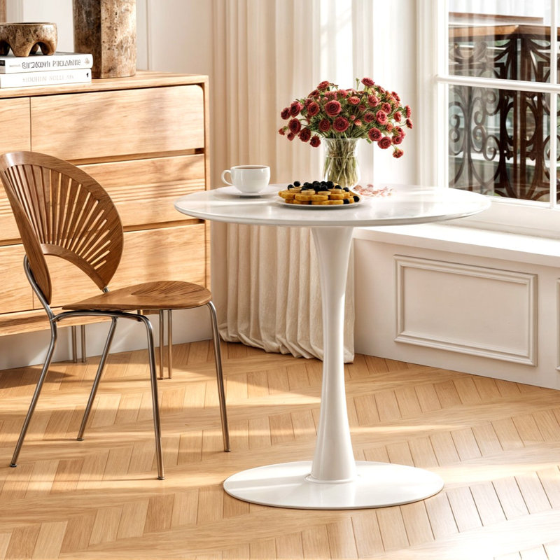 Table de salle à manger Amelia-Lillie, Blanc, Blanc, H 28,74 po x L 31,5 po x l 31,5 po