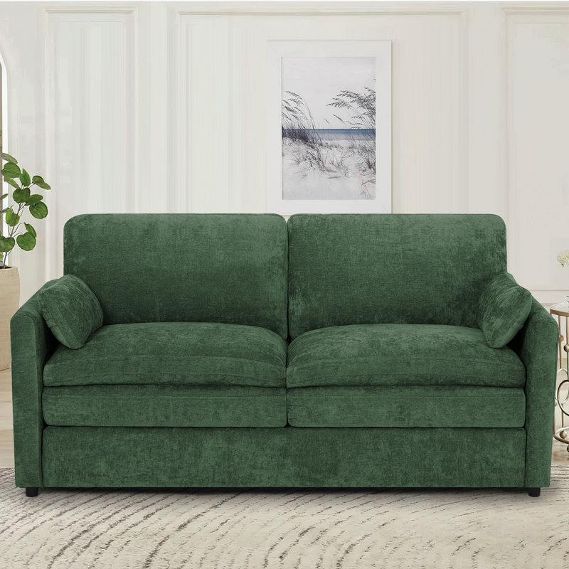 69" Modern Soft Couch With Upholstered Cushion, Chenille Sofa With 2 Well-Filled Pillows, 2-Seat Sofa For Living Room, Bedroom