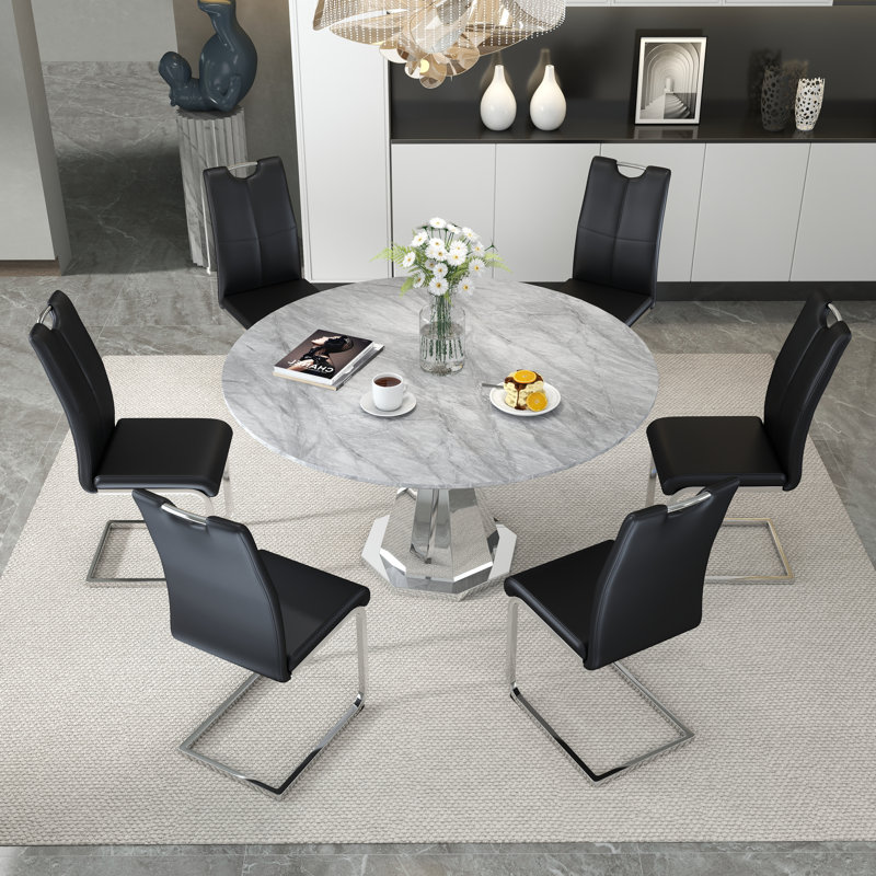 Ensemble de table de salle à manger, ensemble de table de salle à manger moderne pour 4-6, 47 po, Noir, noir, noir, noir