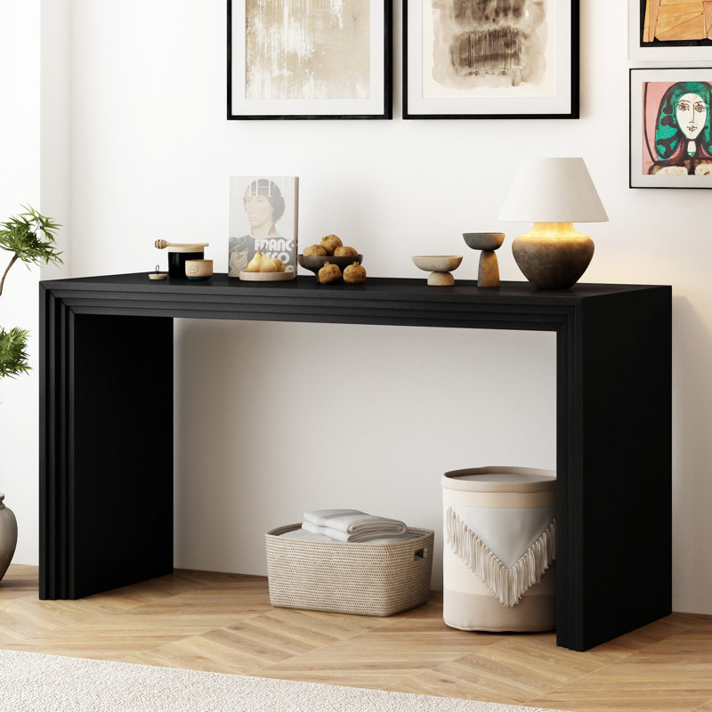 U_STYLE Console de style moderne en placage de bois massif de paulownia, Noir