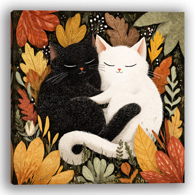 «Cuddling Cats in Autumn Garden», art mural sur toile tendue