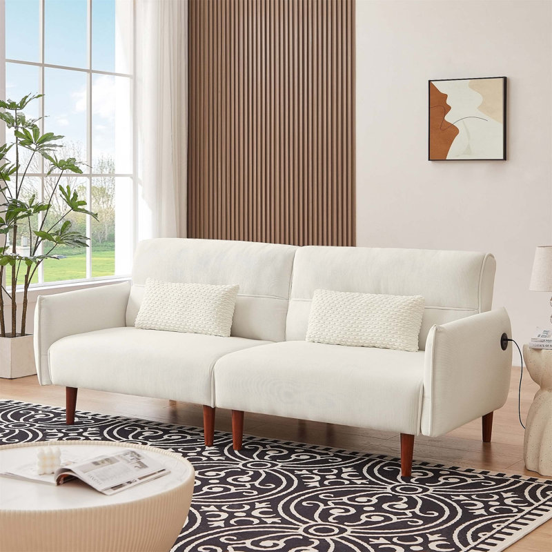 Kassity Square Arms Sofa, White Corduroy