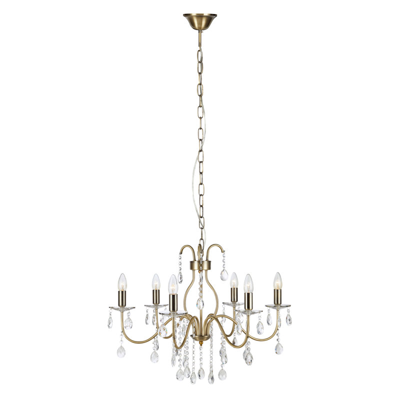 Roche 6 - Light Crystal Chandelier, Antique Golden