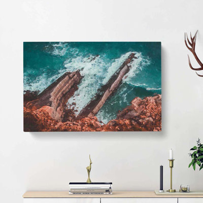 Waves Crashing at Cabo Espichel in Portugal - Wrapped Canvas