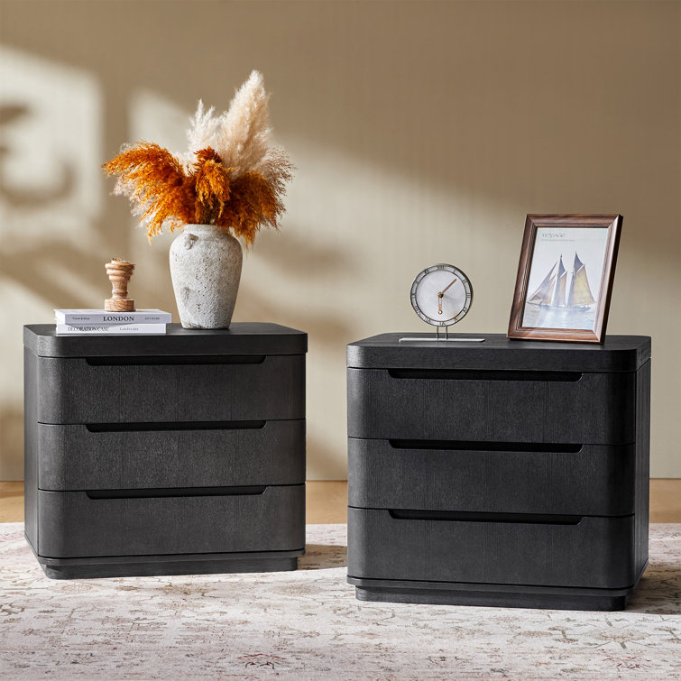 Waynesville Modern 3-Drawer Nightstand With Built-In Power Outlet and Hidden Storage Compartment (Set of 2)