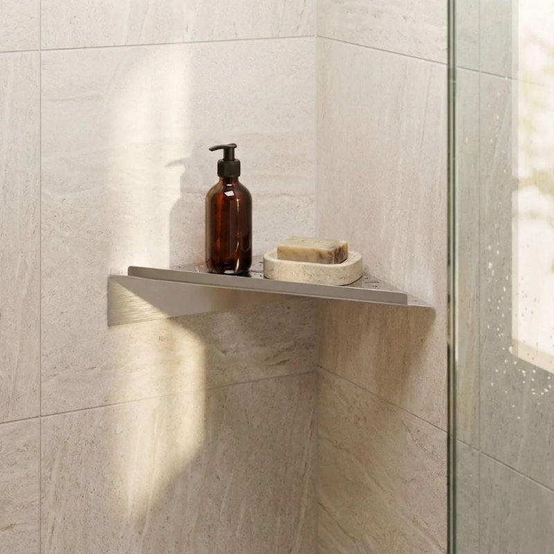 3M Self-adhesive peel n' stick corner shower shelf , Polished Stainless Steel